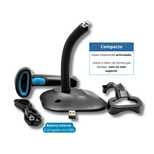 KIT Leitor Codigo de Barras sem fio USB 1D 2D  com Suporte